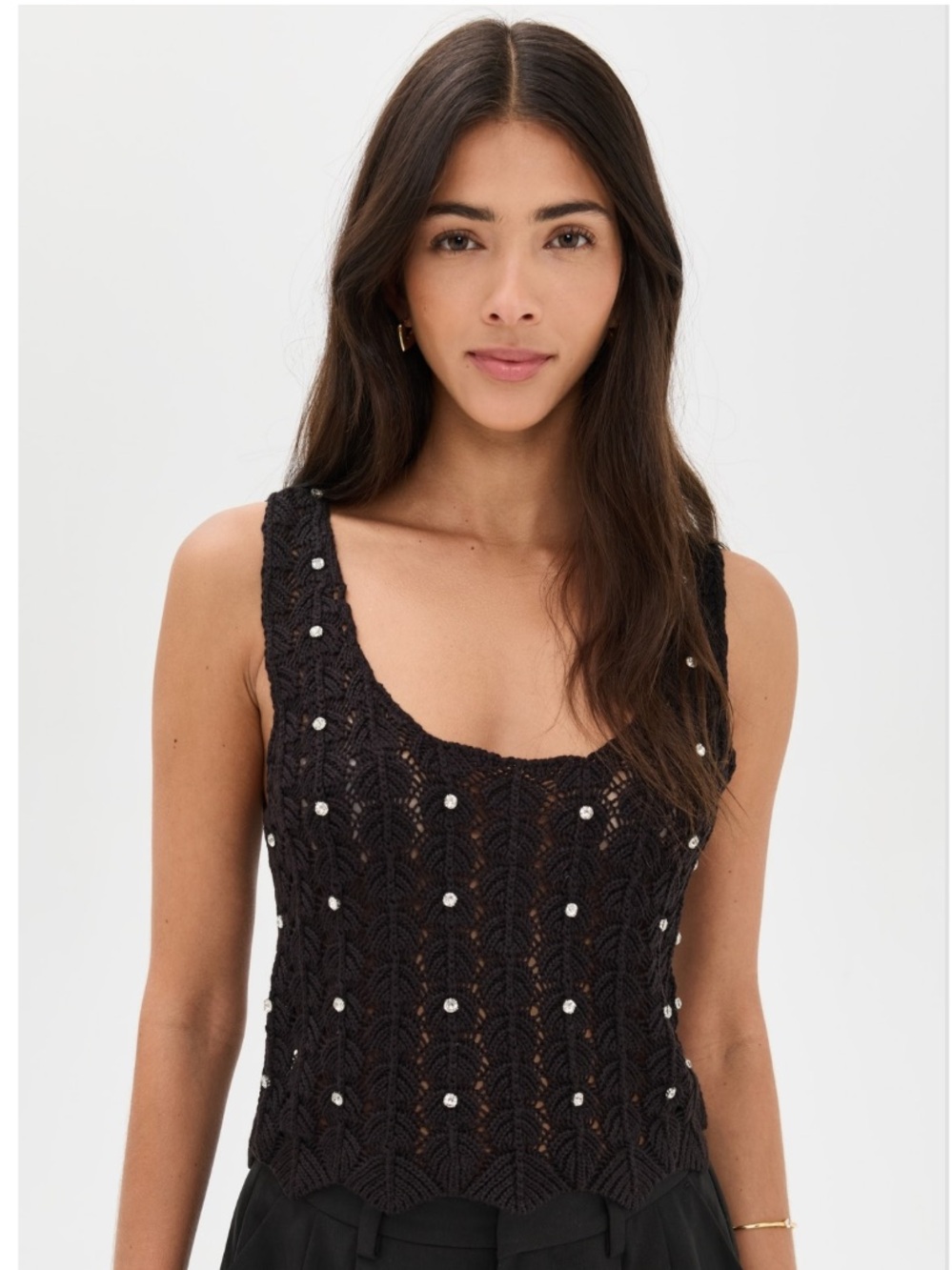 Generation Love Sol Crystal Pointelle Knit Tank in Black, size XL - Picture 1 of 11